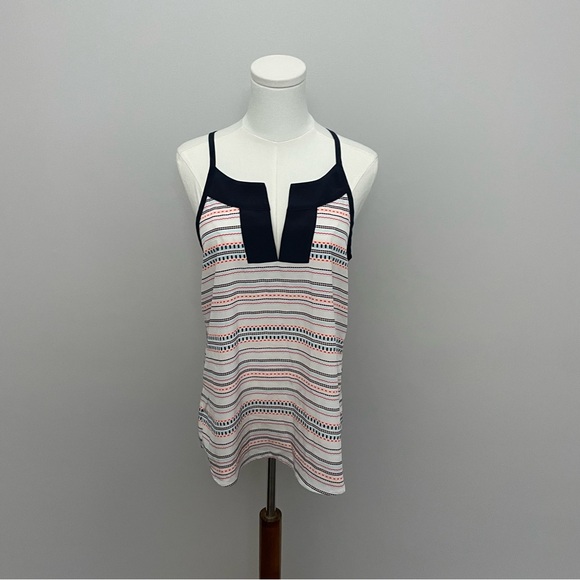 Athleta Tops - Athleta Dunes Tank Top Racerback Split Neckline Geometric Striped Neon Black